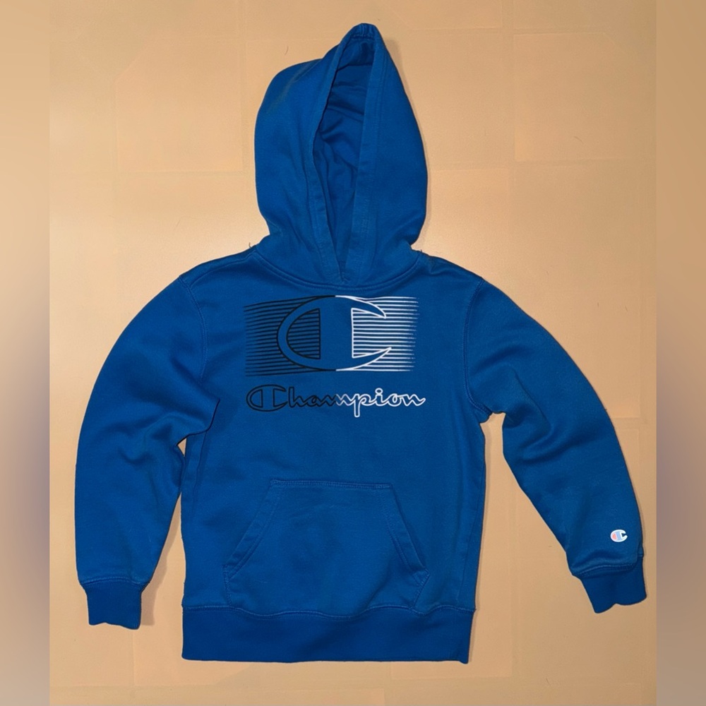 Champion Youth Blue Big C Logo Pullover Hoodie Sweatshirt; Size 7/8